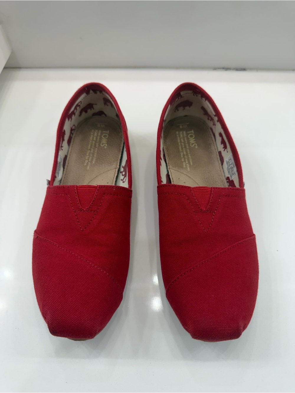 Toms Red Canvas Slip-On Loafers for Women